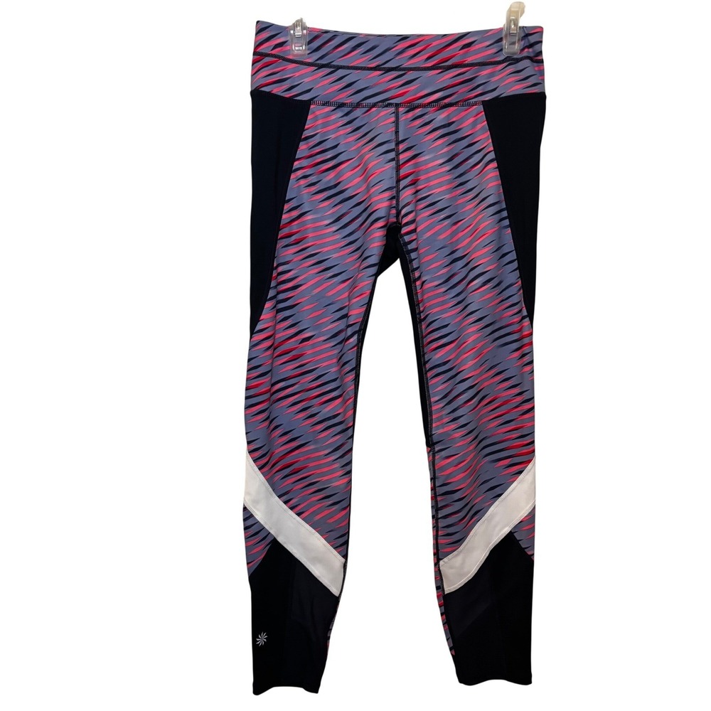 Athleta Women's Electra Sonar Leggings Medium Navy Blue Pink White Athletic